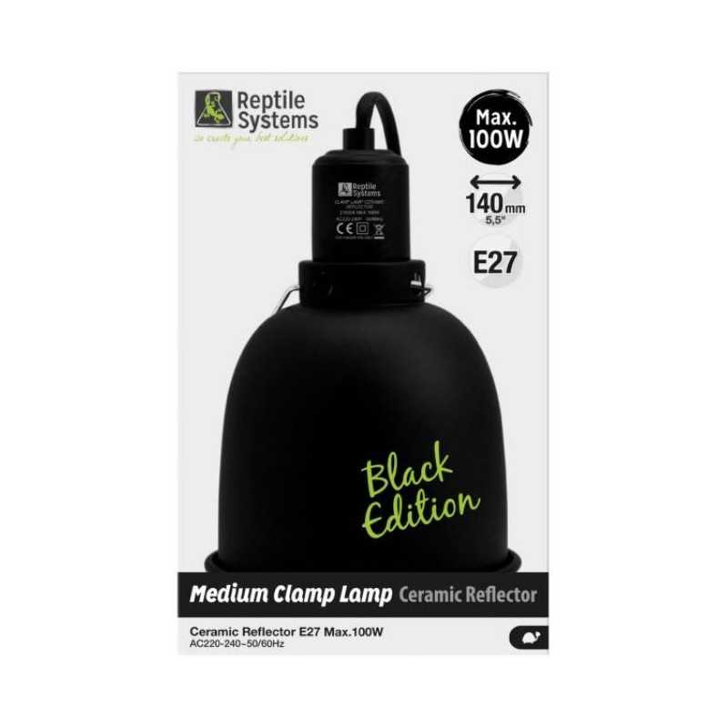 Reptile Systems Ceramic Clamp Lamp Black Edition MEDIUM 100W - A Lamp Holder and Spun Reflector